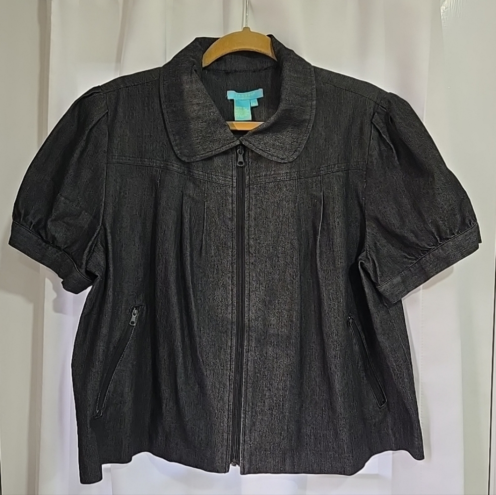 Denim Short Sleeve Shirt Jacket By Sandro Sportswear Deep Blue/Black XL NWOT